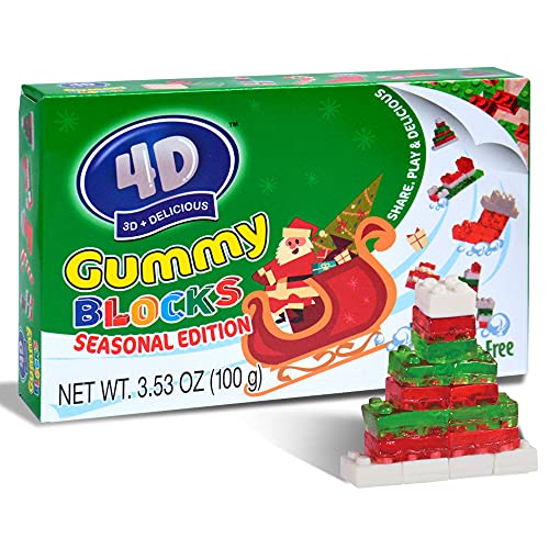 Amos Christmas Candy Lego Gummy Blocks Theatre Box Gummy Classic Lego Bricks White Red Green 3.53oz Per Box (Pack of 24)