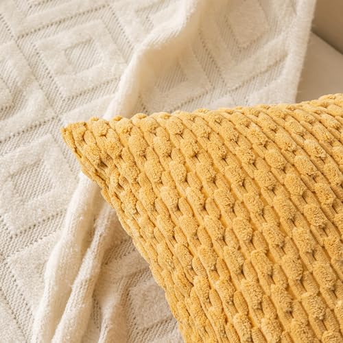 Set of 4 Yellow Olive Aqua Decorative Throw Pillow Covers 20x20 Inch Corduroy Pillow Covers for Bed Couch Sofa Living Room Soft Square Cushion Cases