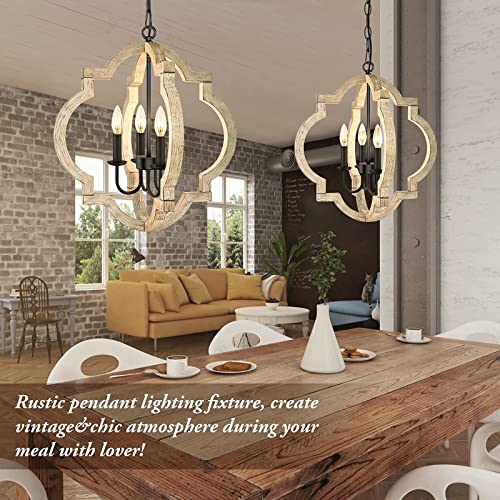 4-Light Farmhouse Orb Chandeliers, 21.6’’ Adjustable Wood Hanging Ceiling Light Fixtures, Rustic Pendant Chandeliers For Foyer Dining Room Kitchen Island Hallway #TOP2