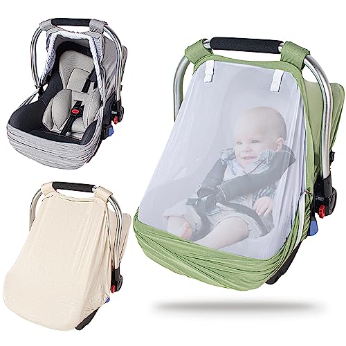 Image of PRIMLECT Car Seat Cover for Baby, Water Resistant, Large Window, 3 in 1, Easy In & Out, PVC, Polyester, Nylon, Green/Beige