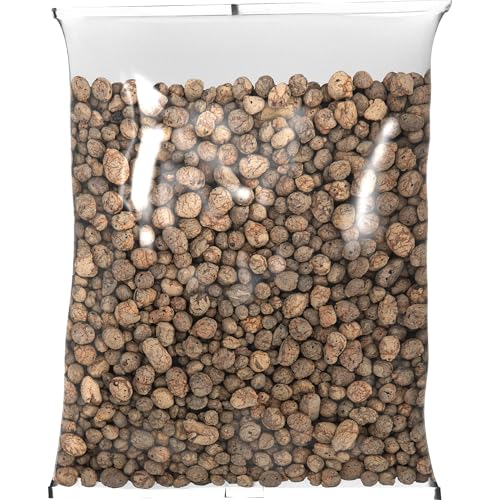 Vista frontal de bolsa de arcilla expandida leca, mostrando gránulos naturales para el drenaje de plantas