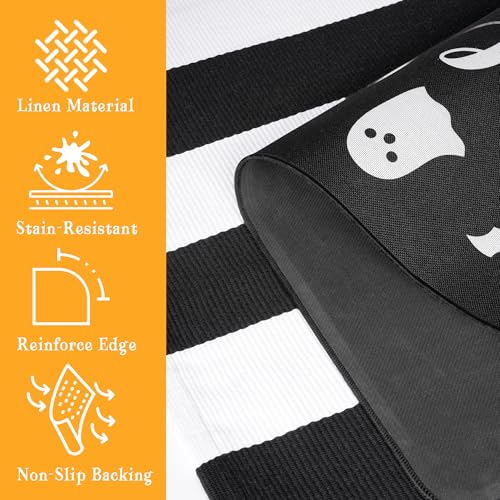 Halloween Door Mat Set, Ghost Welcome Rug with Black White Stripe Runner | 2-Piece Doormat with 17" x 26.8" Friendly Ghost Mat and 23.6" x 35.4" Striped Rug; Linen Surface With Non-Slip Backing - image 3