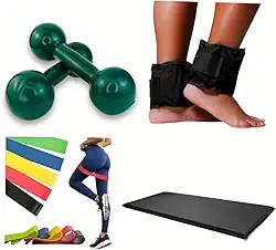 Kit Fitness com Halteres 1 kg, Par de Caneleiras 1 kg, Elástico para Treino e Alongamento, 4 Peças