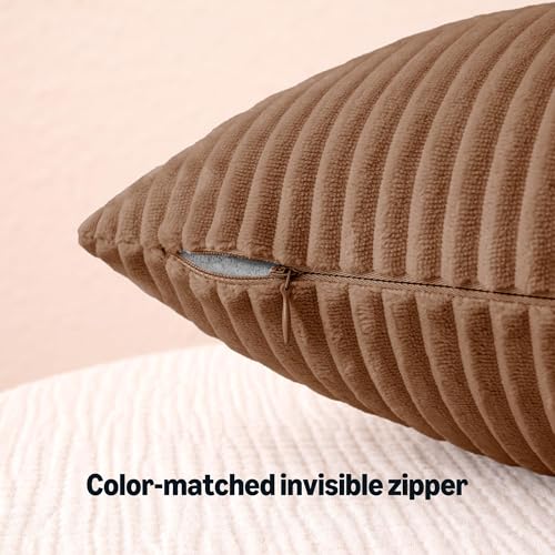 Amazon Basics Corduroy Throw Pillow Covers, 2-Pack, 18" x 18", Brown - image 5