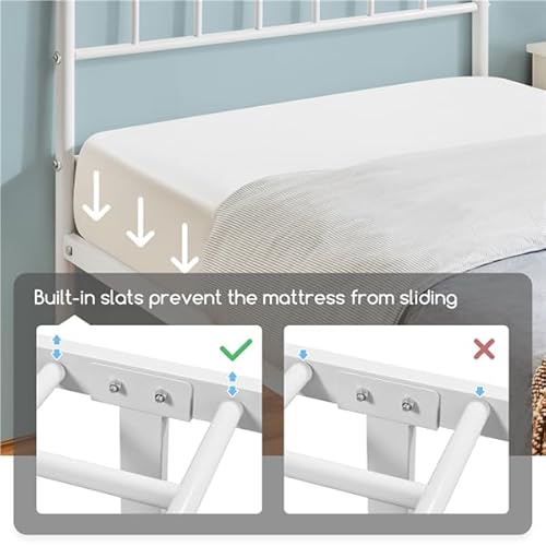 Yaheetech Struttura Letto Singolo 90 x 200 cm in Ferro Battuto a Doghe Testiera Semplice Camera da Letto in Metallo Soggiorno Bianco - Immagine 3