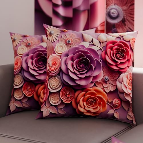 PETTI Artigiani Italiani - Par de Fundas de Almohada 80x80 cm, Pareja de Funda de Cojín Motivo Floral, 100% Microfibra Hipoalergénica, Paquete de 2, Made in Italy