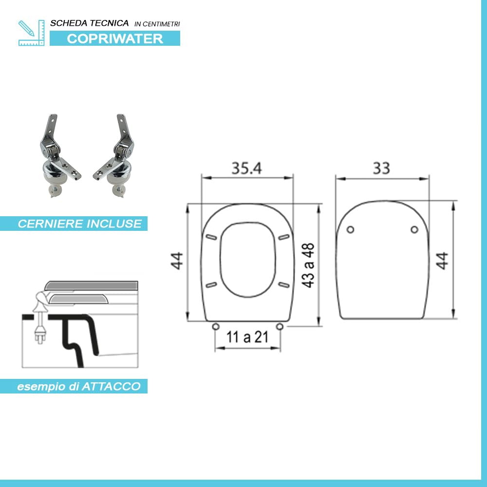 Inbagno Copriwc Sedile coprivaso Tesi Ideal Standard, Legno con Cerniere Acciaio, Compatibile dedicato