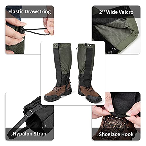 ROCKRAIN Waterproof Leg Gaiters Adjustable Snow Boot Gaiters for Men Women Hiking Hunting Skiing Snowshoeing, ArmyGreen - Thumbnail 3