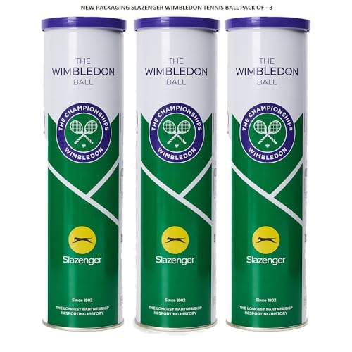 zaizah 3 x Slazenger Wimbledon Tennis Balls - Official Championship Ball - High-Performance Durable Suitable for All Court Types (Tin of 4)