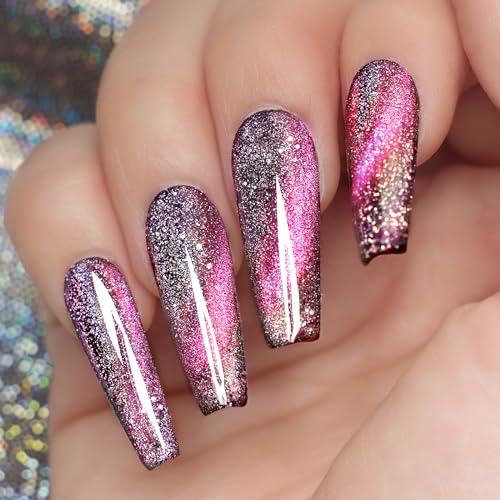 Gsnagole 9D Reflective Cat Eye Gel Nail Polish Set 2 Bottles with Magnetic Stick Chameleon Holographic Sparkling Galaxy Effect Soak Off Manicure DIY at Home (9DMHMY-2-rose Red)