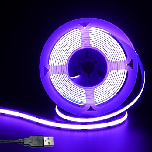 Clearhill 5V USB COB LED Strip Lights,Purple,8mm Width 320LEDs/m,8W/m,CRI90,6.56FT/2M,Electroplated Double-Sided Panel Light Strip,Waterproof IP20,Flexible...