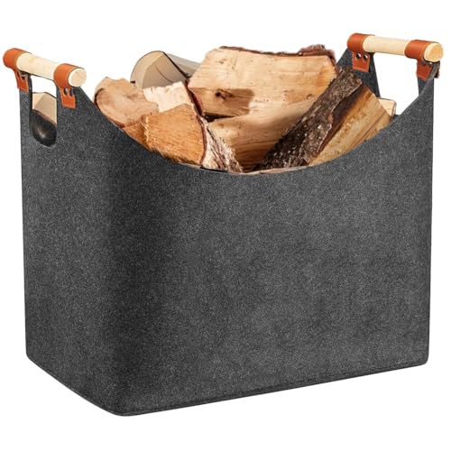 Extra Large Wood Log Baskets for Fireplaces - Foldable Fire Basket with Reinforced Handles for Indoor Wood Burner