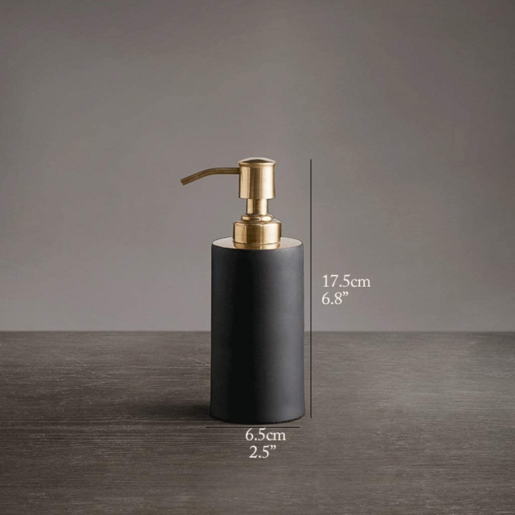 Bottiglia di lozione in Ottone con Pompa Dorata Dispenser di Sapone cilindrico Nero Dispenser di Sapone da banco Ricaricabile per Doccia 200 ml/6,7 Once