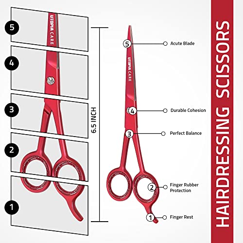 Image of Utopia Care Hair Cutting and Hairdressing Scissors 6.5 Inch, Premium Stainless Steel Shears with Smooth Razor and Sharp Edge Blades for Salons, Men, Women and Kids, Red