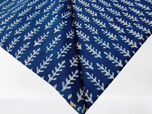 Khushi Handicraft Indian Leaf Printed Cotton Hand Fabric Block Screen Print Fabric Floral Print Fabric Running Jaipuri Hand Block Printed Women Dress Material Kurtis Natural Blue (2.5M, Blue)-picture-33