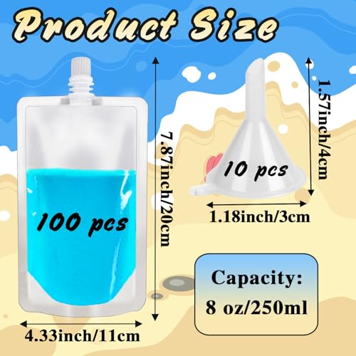 100 Pcs Plastic Flasks,8 Oz Concealable and Reusable Drink Pouches,Leak Proof Plastic Drinking Flasks for Travel Outdoor Sports Concerts Events - Thumbnail 2