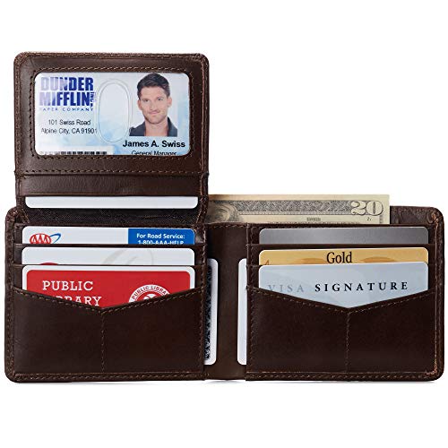 Image of Alpine Swiss Connor Executive Bifold Wallet | Business Passcase for Men | Premium Leather | Dual ID Windows | RFID Blocking | Gift Box Included Glossy Nappa Brown
