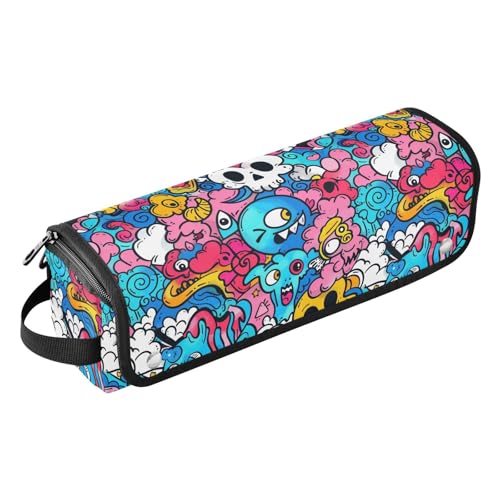 Bolsa de viaje para herramientas de cabello para mujer con estera para plancha, estuche impermeable para plancha y organizador para accesorios de cuidado y peinado, diseño de monstruos azules tipo caricatura