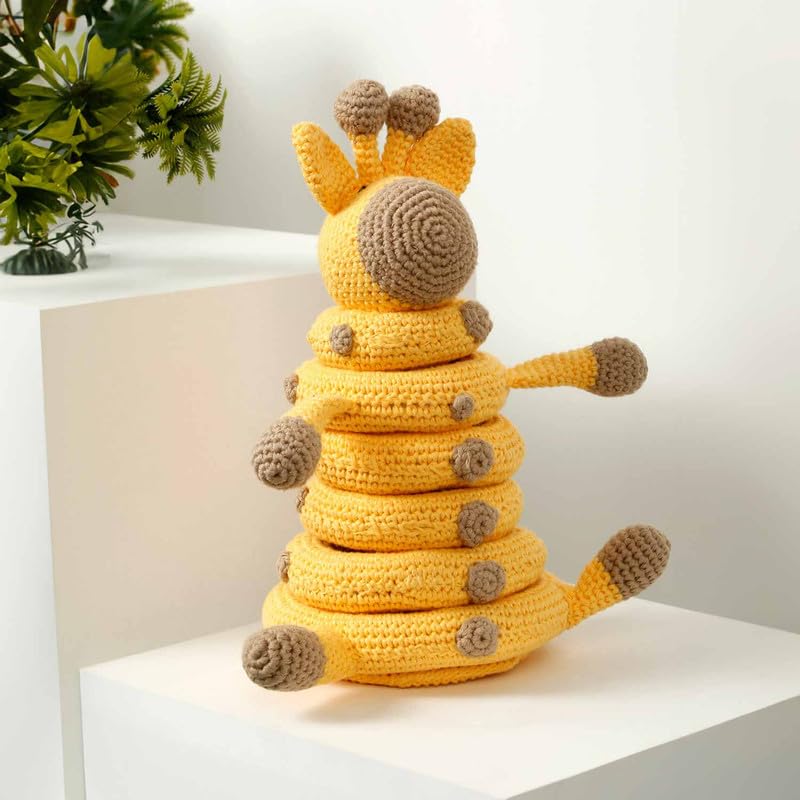 Image of LITTLE GINNIE Giraffe Crochet Toy for Kids, Ring Stacker Toys for Babies | Learning Montessori Toys for 6+ Months
