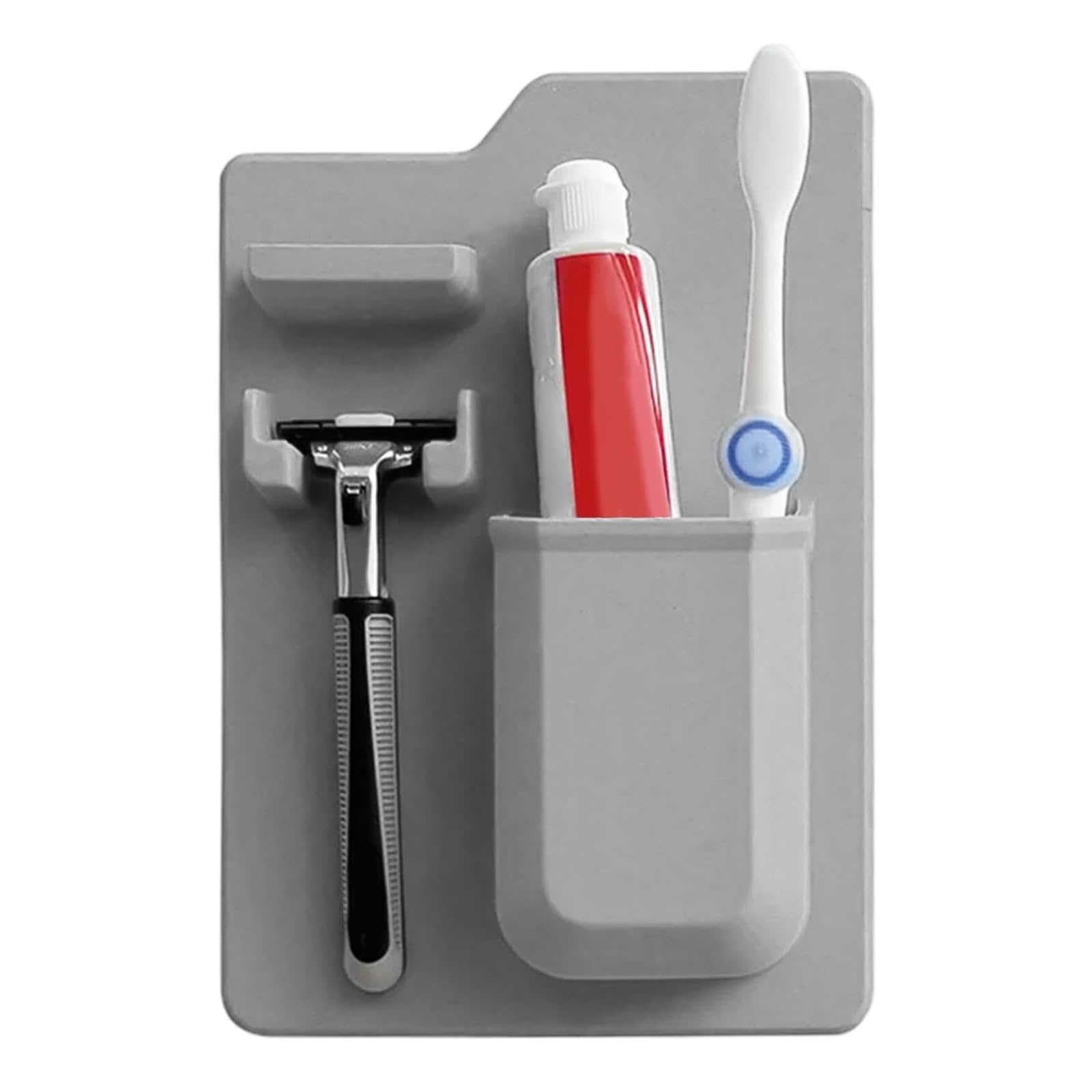 Portacepillos de Dientes Soporte for Cepillo de Dientes, Organizador baño Silicona con Parte Trasera Adhesiva, Almacenamiento montado en la Pared Gris Vaso de Enjuague bucal Reutilizable