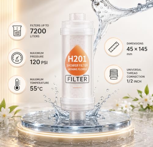 Image of Grofilo Vitamin Shower Filter (Jasmine) | Made in South Korea | Vitamin C & Glycerin Enriched | Hard Water Shower Filter | Removes Chlorine, Rust & Sediment | Soft Skin & Smooth Hair