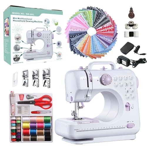 Sewing Machine for Beginners, Portable Mini Sewing Machine with 50 Pcs Fabric and 32 Pcs Sewing...