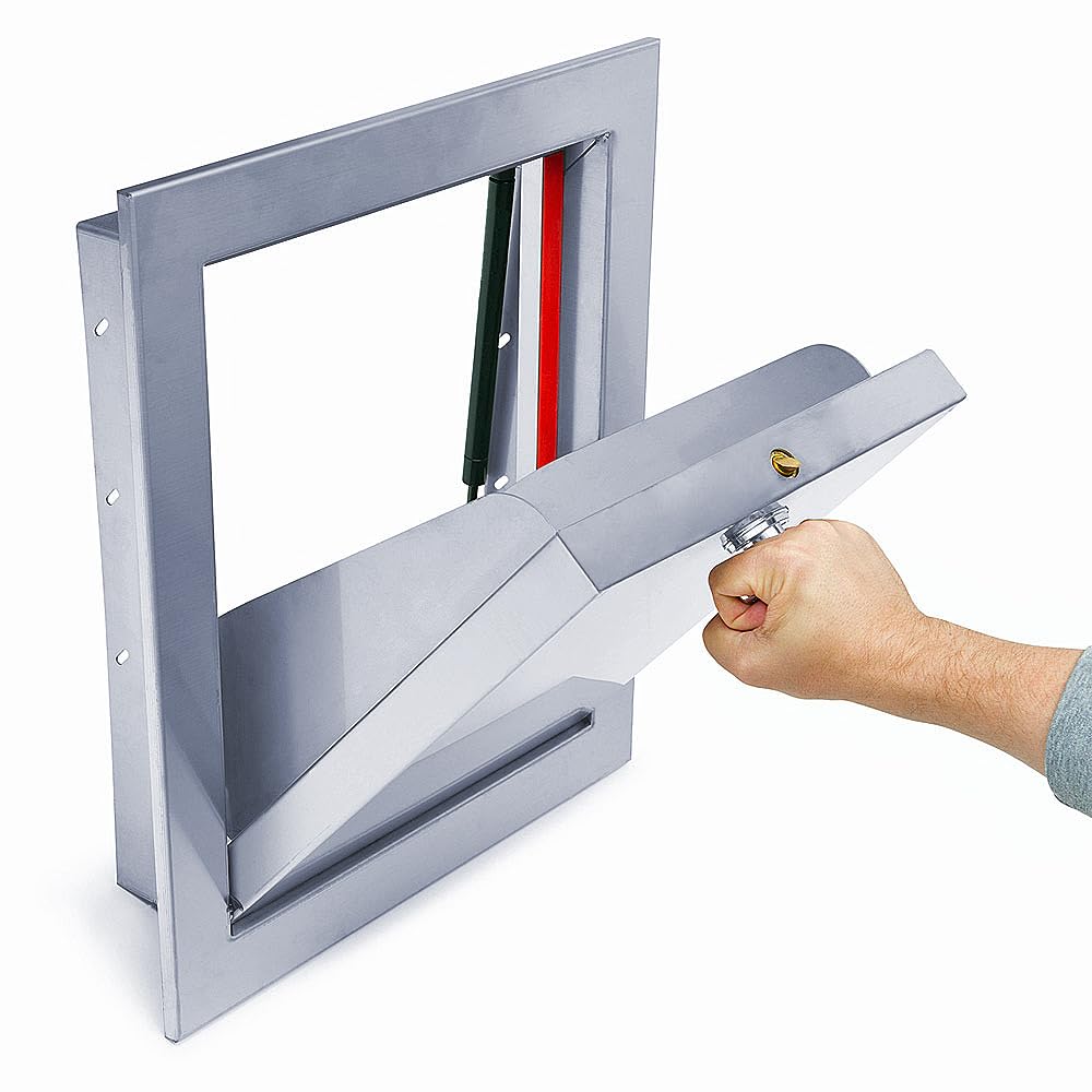 Universal 15” x 18” Trash Chute Door - 2" Trim - 100% Stainless Steel Bottom Hinged Doors, Fire-Rated, UL Approved, Self Closing, T Handle Lockable &