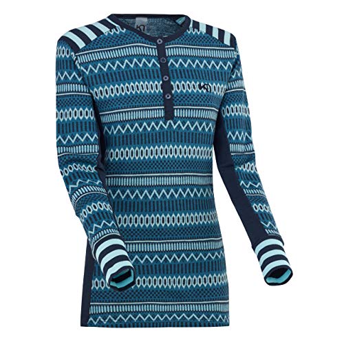 Kari Traa Women's Akle Base Layer Top - Long Sleeve 100% Merino Wool Thermal Shirt Ocean Large