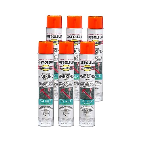 Image of Rust-Oleum 350994-6PK Professional Mega Size Inverted Marking Quarter Mile Distance Spray Paint, 26 oz, Fluorescent Red-Orange, (Pack of 6)