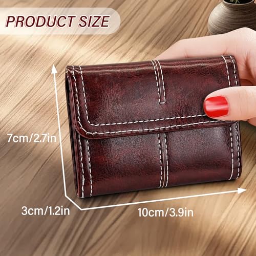 Women Credit Card Holder, PU Leather Small Solid Color Compact Card Wallet with 9 Card Slots and 2 Cash Slots (Red)2