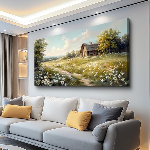 KELIYUAN Large Wall Art For Living Room Canvas Wall Decor For Bedroom Office Wall Decoration Vintage Country Field Landscape Painting Framed Pictures Artwork Room Mural Aesthetic Home Decor 30"x60"