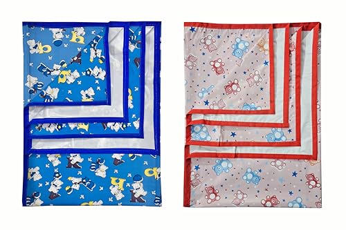 Image of EcoSoft Plastic Sheet,PVC Sheet for Kids,Rubber Sheet for Babies,Bed Wetting Protector(90 x 135 cm) (Blue Alphabet & Pink Star Bear)