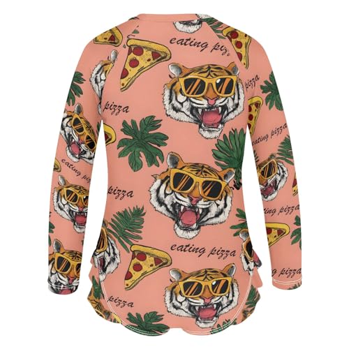 ALAZA Toddler Swimsuit Girl Bathing Suit Swimwear Rash Guard Tiger Pizza Long Sleeve 3T3