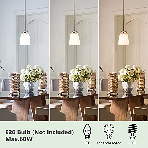 Gzbtech Mini Brushed Nickel Pendant Lighting,Single Ceiling Hanging Light With Opal Glass Shade,Modern Small Pendant Light Fixtures For Kitchen Island Dining Room Table Hallway Over Sink-2 Pack #TOP3