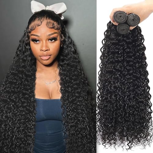 12A Grade Water Wave 3 Bundles Water Curly 3 Bundles Human Hair 18 20 22 Inch 100% Unprocessed Brazilian Virgin Human Hair Bundles Natural Black