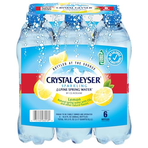 Crystal Geyser Sparkling Natural Alpine Spring Water, 6-Pack, 16.9oz Bottles, Zero Calories and No Sweeteners, Bottled at The Spring Source