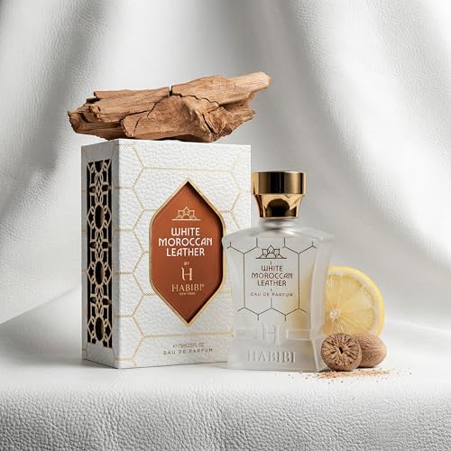 Image of H HABIBI White Moroccan Leather Perfume for Men Eau de Parfum 75 ml | Made in USA. Long lasting Arabian cologne with spicy woody notes and Moroccan leather for men.