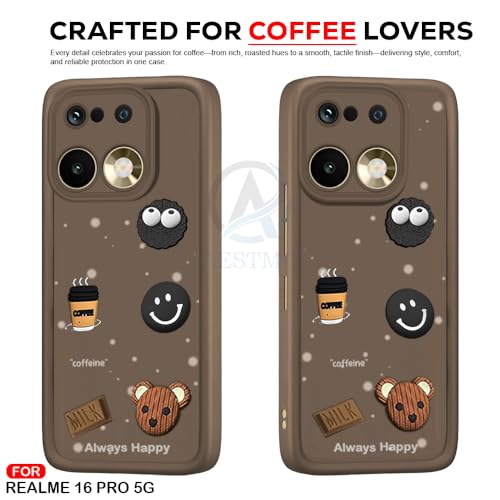 Image of AESTMO Back Case Cover for Realme 16 Pro 5G Cover | Cute Fun Cartoon 3D Ball | Coffee Silicone Case | Full Body Protection | Camera Protection Back Realme 16 Pro 5G (Brown)