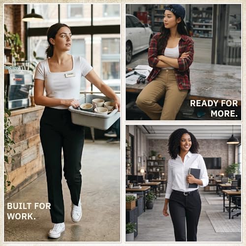 Dickies Womens Flex Twill Work Pants Straight Fit Narrow Through Hips | Flex Twill Pant, Wide by the waist goes from straight to skinny , Front Button and Two Back Welt Pockets - image 2