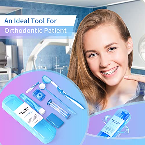 Annhua Braces Cleaning Kit 8 Pack, Orthodontic Travel Dental Care Set with Interdental Brushes, Brace Wax, Floss Threader, Oral Mirror & Timer - Portable for Teeth Aligners, Retainers - Blue - Image 4