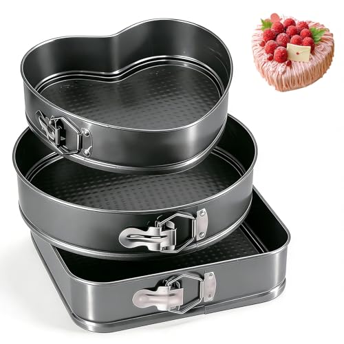 Consejos para Comprar Molde para pay los más recomendados. 47 Juego de 3 Moldes para Pasteles Desmontables, Molde para Pastel Antiadherente, Redondo, Corazón, Cuadrado, Prueba de Fugas, Recubrimiento de Teflón, Ideal para Hacer Pan, Pay,...