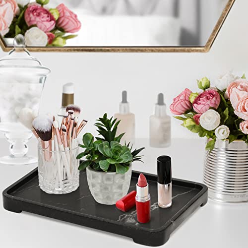 11.6"X8.25" Bathroom Tray For Counter,Marble Vanity Tray,Matte Black Resin Serving Tray,Decorative Organizer Tray For Cosmetics,Tissue,Soap,Towel,Perfume,Rectangle Kitchen Sink Tray,Table Drink Tray #TOP4