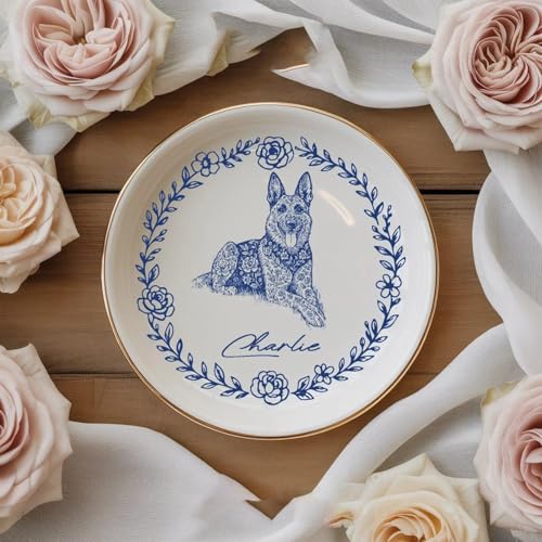 Chillever Custom Dog Cat Photo Ring Dish, Personalized Pet Portrait