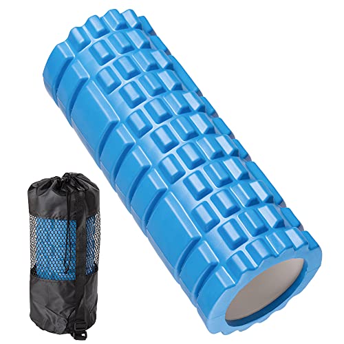YUKOKOTI フォームローラー 筋肉をほぐす グリッドフォームローラー マッサージ トレーニング フィットネス ストレッチ器具 収納袋付き (ダークブルー)
