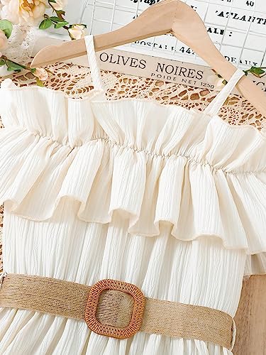 Floerns Girls Cold Shoulder Ruffle Trim Short Sleeve Belted A Line Midi Dress3