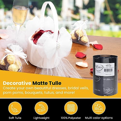 Image of Expo International Decorative Matte Tulle, Roll /Spool of 6 inch X 100 Yards, Lightweight Polyester Tulle Fabric for Tutus, Costumes, and Party Decorations, Washable, Easy-to-Use, Black
