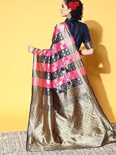 Image of AKHILAM Women's Geometric Silk Blend Zari Saree With Unstitched Blouse Piece (FF0GNG220 Parent)