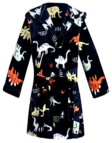 Kids Toddler Girls Boys Robe Soft Flannel Hooded Bathrobes for Boys and Girls (Black dinosaur robes, 5-6X)