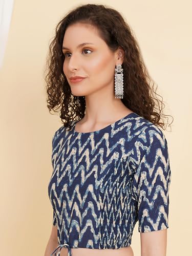 Image of Yash Gallery Women's Cotton Zig-Zag Printed Regular Regular Fit Short Sleeve Blouse