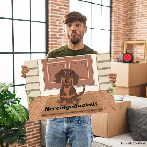 speecheese Hereingedackelt Dackel Fußmatte in 35x50 cm ohne Rand für Dackel-Liebhaber lustige Schmutzfangmatte für Haustierfreunde